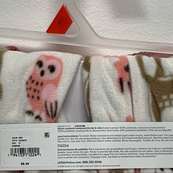 Carter's Child of Mine Girls Size 2T Forest Animals One Piece Footed Pajama NWT - Picture 5 of 7